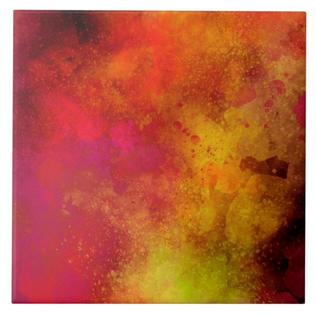 Orange Galaxy Paint Splatter Effect Ceramic Tile (Front)