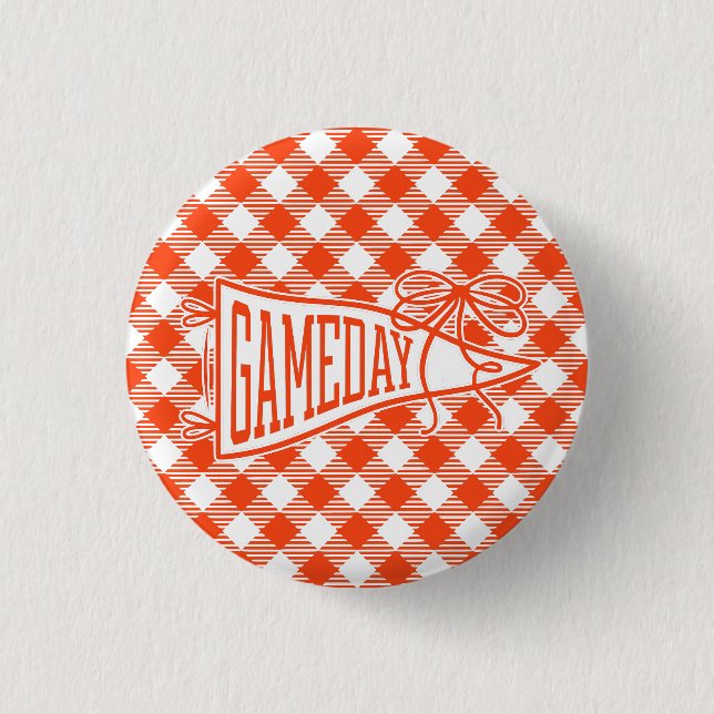 Orange Game Day Gingham Pennant Bow 3 Cm Round Badge (Front)