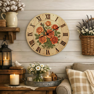 Orange Garden Flowers Wall Clock
