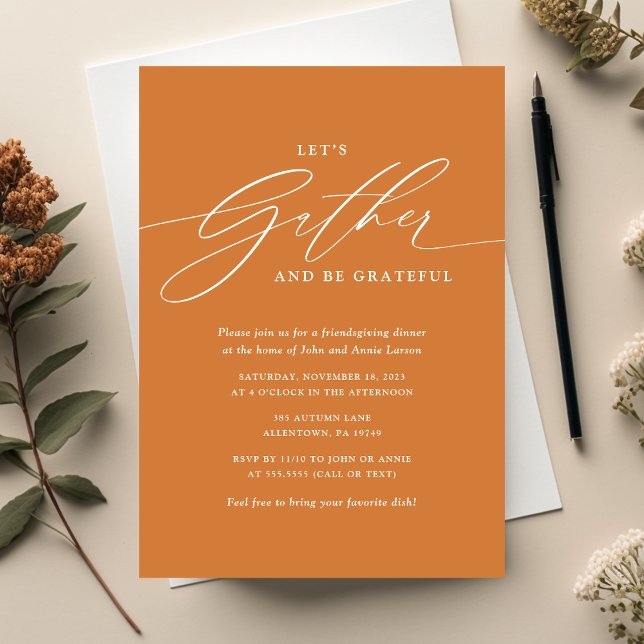 Orange Gather and Be Grateful Friendsgiving Invitation (Creator Uploaded)