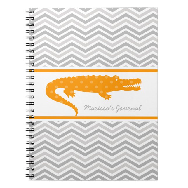 Orange Gator on Chevron Personalised Notebook (Front)