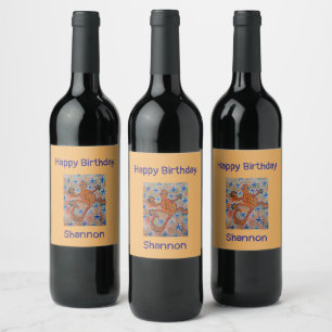 Orange Gecko Birthday  Wine Label