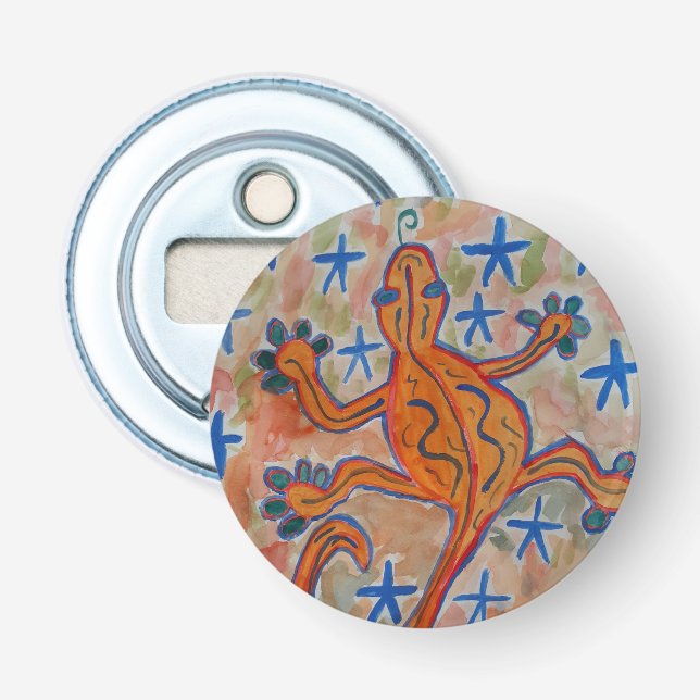 Orange Gecko Button Bottle Opener (Front)