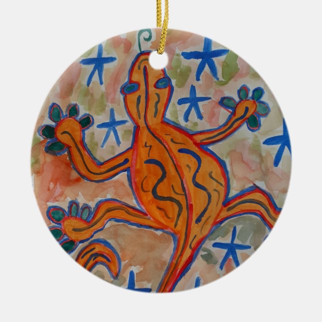 Orange Gecko Ceramic Ornament (Front)