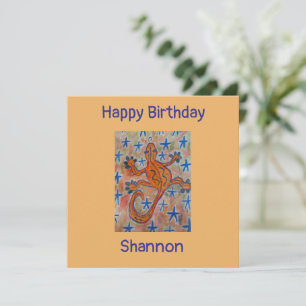 Orange Gecko Flat Birthday Card