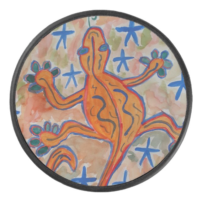 Orange Gecko Hockey Puck (Front)