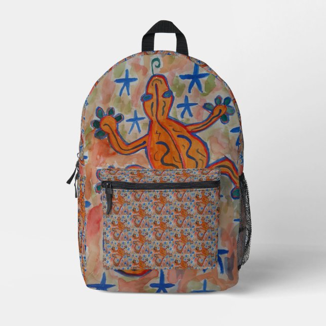 Orange Gecko Printed Backpack (Front)