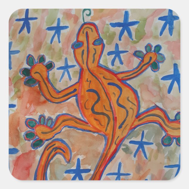 Orange Gecko Square Sticker (Front)