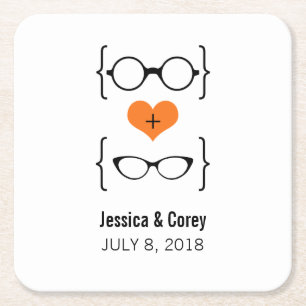 Orange Geeky Glasses Paper Coasters