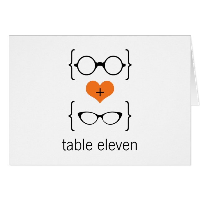 Orange Geeky Glasses Table Number Card (Front Horizontal)