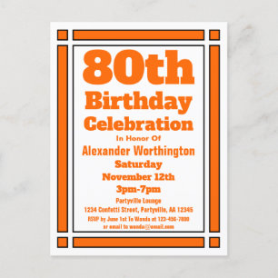 Orange Geometric 80th Birthday Invite Postcard