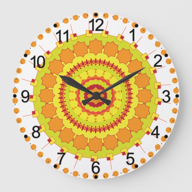 Orange Geometric Circle Mandala-70250 Large Clock (Front)