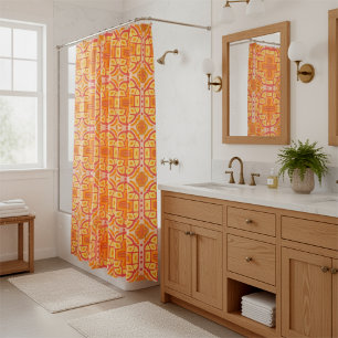 Orange Geometric Cross Style Shower Curtain