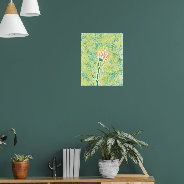 Orange Geometric Flower on Abstract Background Poster (Living Room 1)