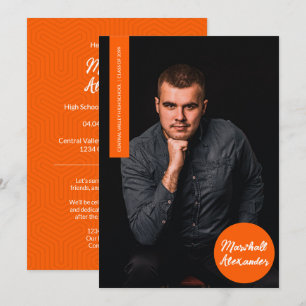 Orange Geometric Graduation Photo Invitation