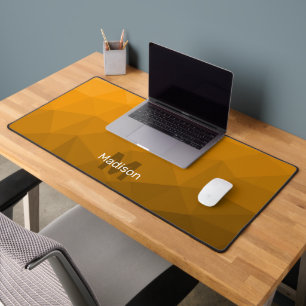 Orange Geometric Mesh Pattern monogram Desk Mat