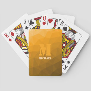 Orange geometric mesh pattern Monogram Playing Cards