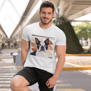 Orange Geometric Shapes Boston Terrier Dog T-Shirt