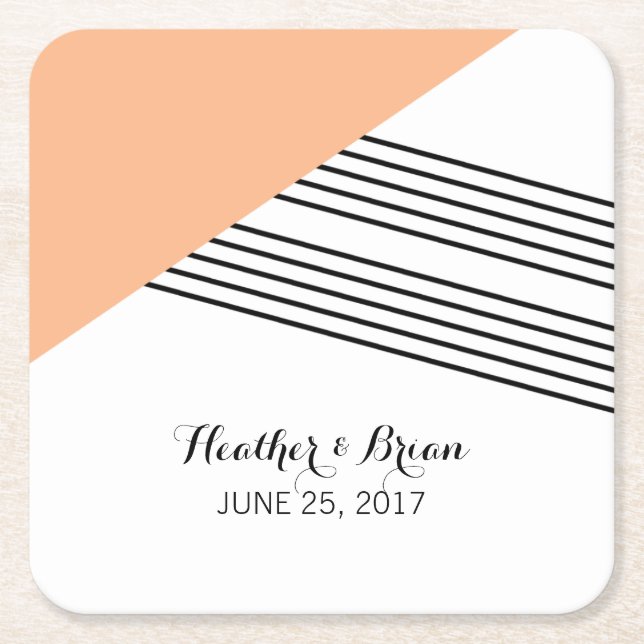 Orange Geometric Stripe Paper Coasters (Front)