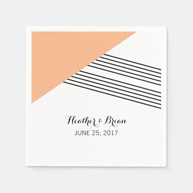 Orange Geometric Stripe Paper Napkins (Front)