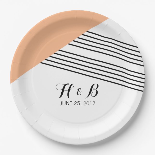 Orange Geometric Stripe Paper Plates (Front)