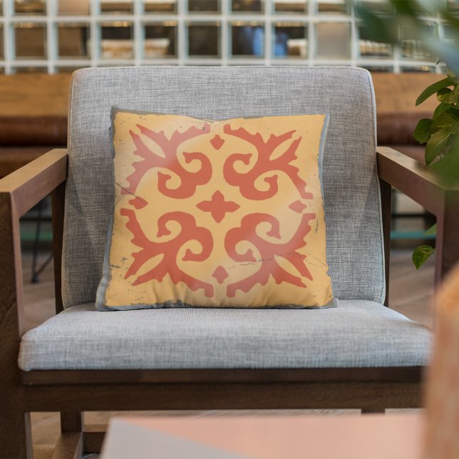 Orange Geometric Tile Board Game Distressed  Cushion (Creator Uploaded)