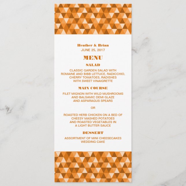 Orange Geometric Triangles Wedding Menu (Front)