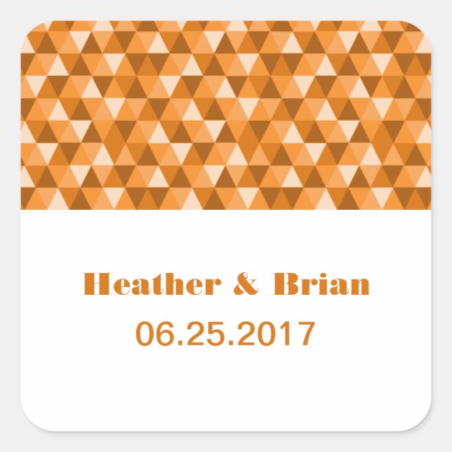 Orange Geometric Triangles Wedding Stickers (Front)
