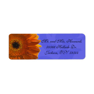 Orange Gerber Daisy Blue Return Address Label