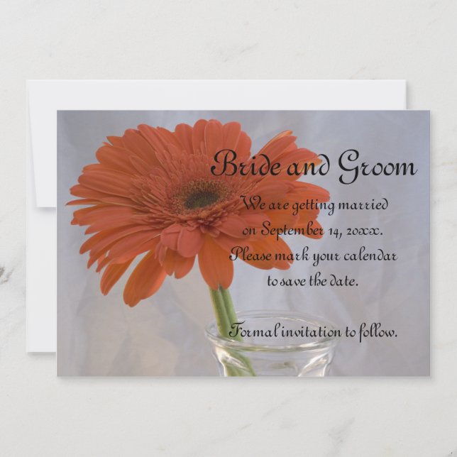 Orange Gerber Daisy in Vase Wedding Save the Date Invitation (Front)