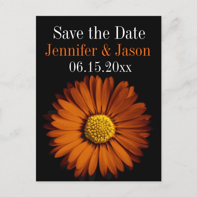 Orange Gerber Daisy Wedding Save the Date Cards (Front)