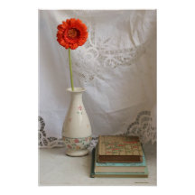 Orange gerbera and books poster