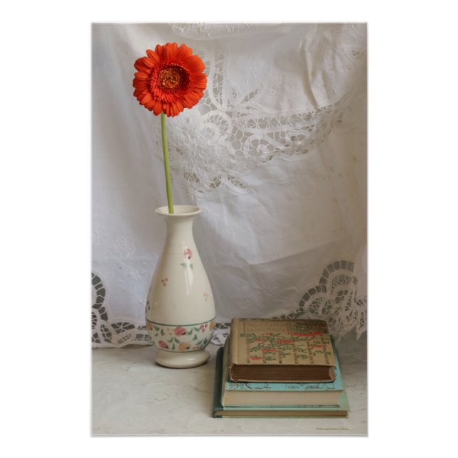Orange gerbera and books poster (Front)