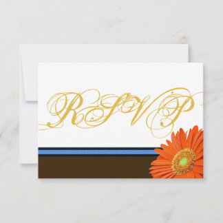 Orange Gerbera Blue Brown w/ Gold Script RSVP