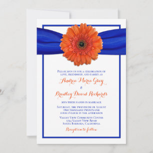 Orange Gerbera Daisy Blue Wedding Invitation