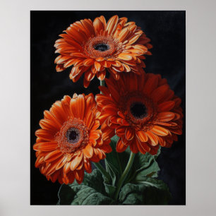 Orange Gerbera Daisy Flowers Art Print Poster