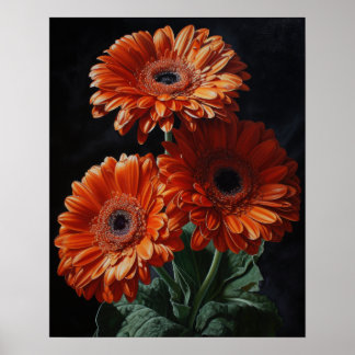 Orange Gerbera Daisy Flowers Art Print Poster