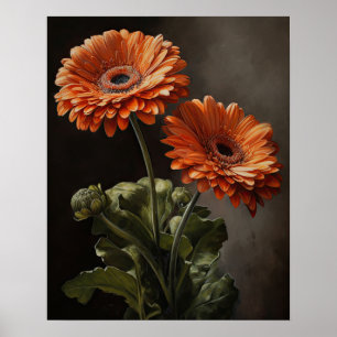 Orange Gerbera Daisy Flowers Art Print Poster
