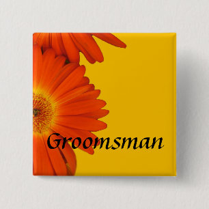 orange gerbera daisy flowers buttons. 15 cm square badge