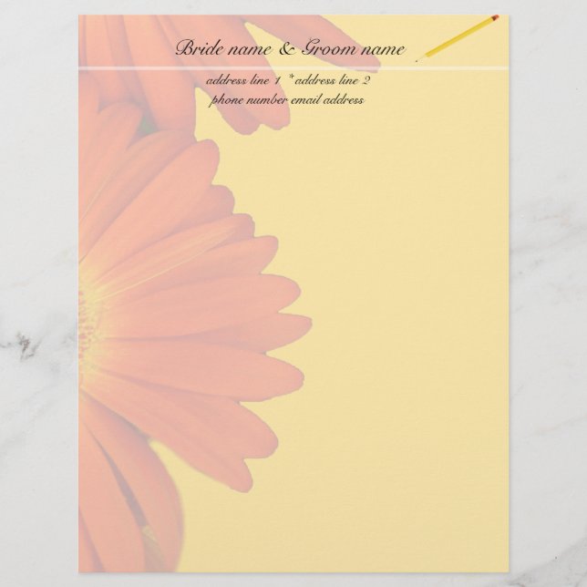 orange gerbera daisy flowers personalised letterhead (Front)