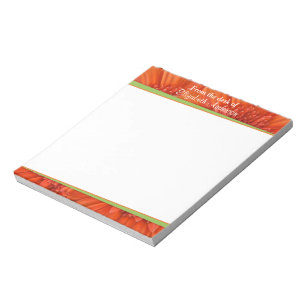 Orange Gerbera Daisy Green Personalised Notepad