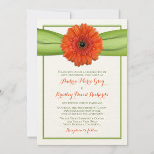 Orange Gerbera Daisy Green Wedding Invitation