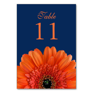 Orange Gerbera Daisy Navy Blue Wedding Table Number