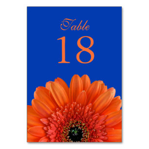 Orange Gerbera Daisy Royal Blue Wedding Table Number