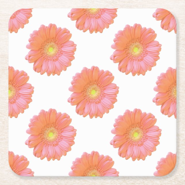 Orange gerbera daisy square paper coaster (Front)