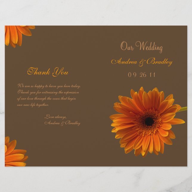 Orange Gerbera Daisy Wedding Program (Front)
