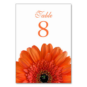 Orange Gerbera Daisy White Wedding Table Number