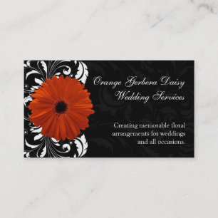 Orange Gerbera Daisy with Black and White Scroll Business Card