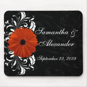 Orange Gerbera Daisy with Black and White Scroll Mouse Pad