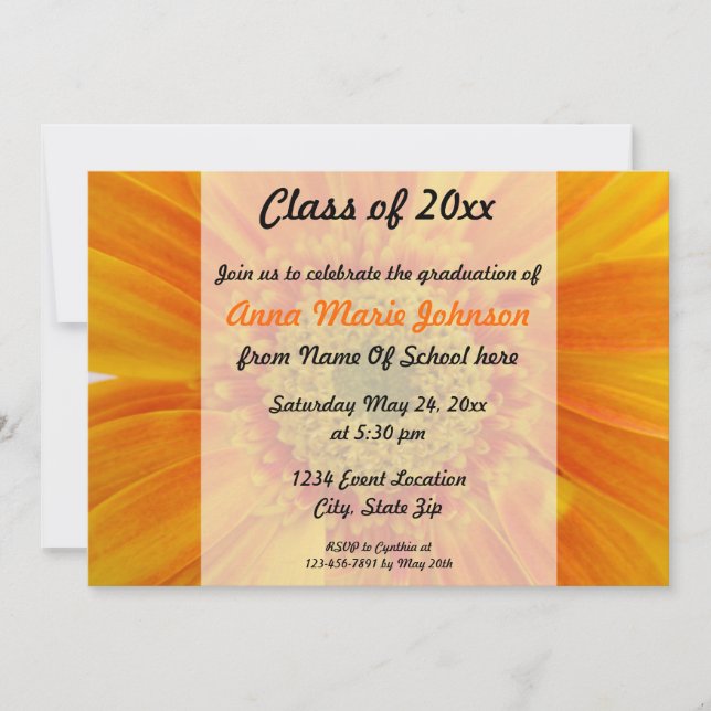 Orange Gerbera Floral Graduation Invitation (Front)
